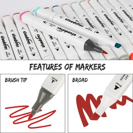 cloudriver Alcohol Markers Brush Tip, 60 Colors Dual Tip Art Markers For Adults Coloring Books Illustration Craft Card Making