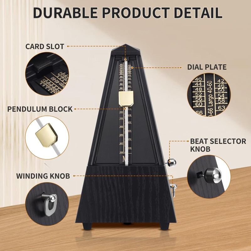 RIVVTA Mechanical Metronome High Precision Track Beat for Piano Ebony