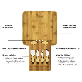 ECOEXL Cheese Board Charcuterie Board Set - Bamboo Serving Platter & Cutting Knives