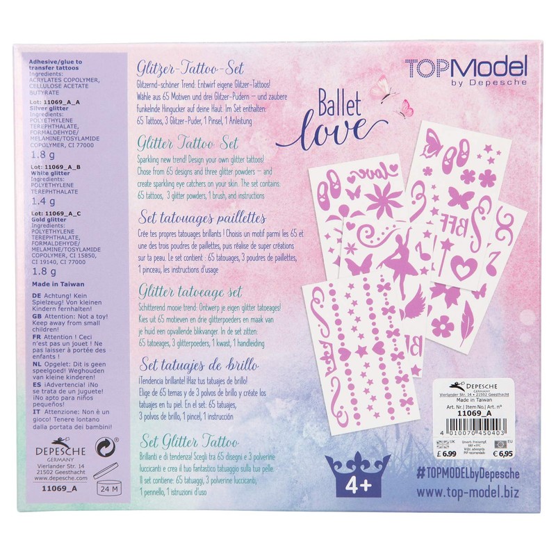 Depesche 11069 Glitter Tattoo Set, Fantasy Model Ballet, Pink, Approx.