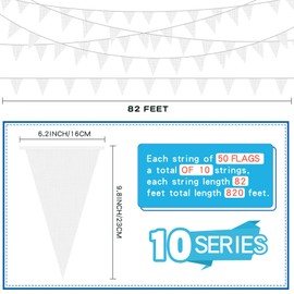 Tatuo 820 ft 500 Pcs Pennant Banner Flag String Hanging Triangle Bunting Flag for Party Celebration Holiday Wedding Decoration, 10 Set (White)