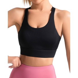 Bsubseach Sports Bras for Women High Impact Y Back Padded Workout Bras Fitness Top Black L