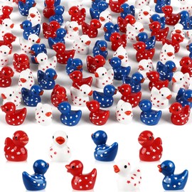 VICROIC 100 Pcs 4th of July Mini Resin Ducks, Tiny Independence Day Duck Figurines, Patriotic Resin Duck for Garden, Micro Landscape, Home Outdoor Party, Aquarium Decor