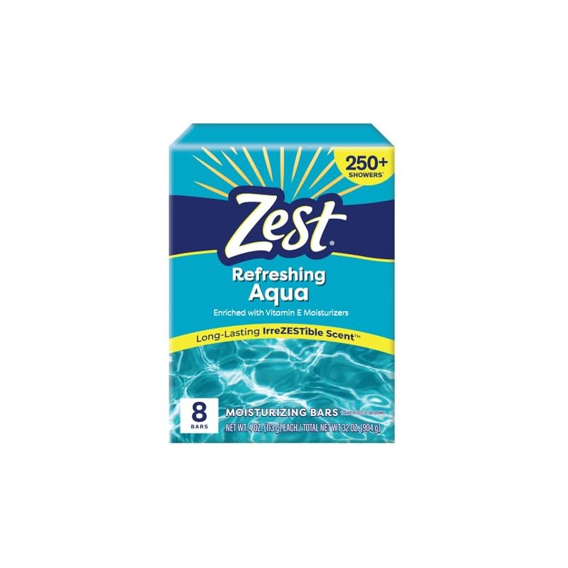 Zest 8-Bar Bath Size Soap, Aqua, 4 Ounce