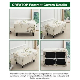 CRFATOP Ottoman Chair Cover Large Ottoman Chair Slipcovers Solid Rectangle Storage Stool Cover Stretch Footstool Footrest Sofa Slipcovers with Elastic Bottom,53
