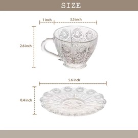 FYUEROPA Glass Coffee Cup Set with Saucer Tempered Glass, for Latte, Espresso, Cappuccino, 7Oz, Set of 6, Gift Box