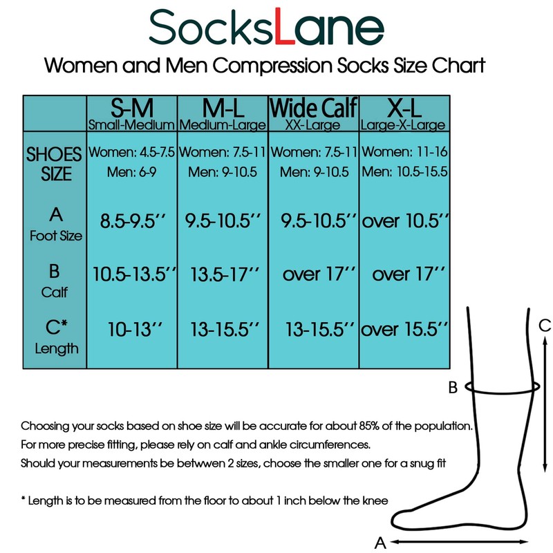 SocksLane Cotton Compression Socks for Women & Men. 15-20 mmHg