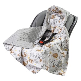 Medi Partners Swaddling Blanket, 100% Cotton, 85 x 85 cm, Cuddly Blanket for Prams, Baby Seat, Universal Baby Blanket, Double-Sided Baby Blanket, Buggy, Car Seat (Deer with Grey Minky)