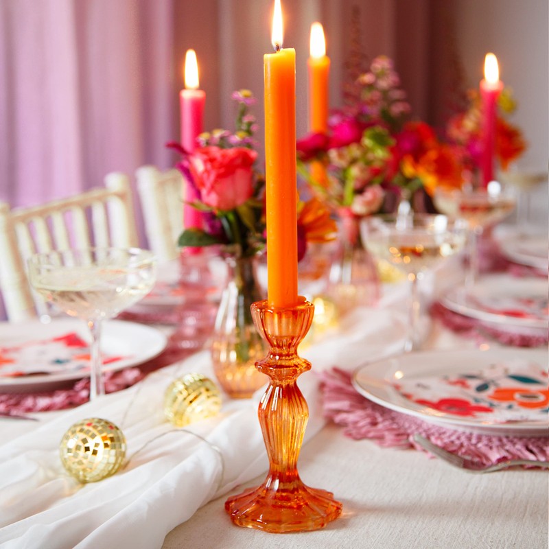 Talking Tables Boho Orange Glass Candlestick Holder, One Size,Glass Candle