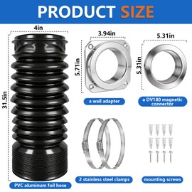 Magnetic dryer vent connector kit DV180 Airtight Seal Magnetic Dryer Vent Connector Quick Connection and Disconnection Strong Magnet Self-Alignment Easy to Clean Includes a 2.6ft 4" Duct 2 Clamps