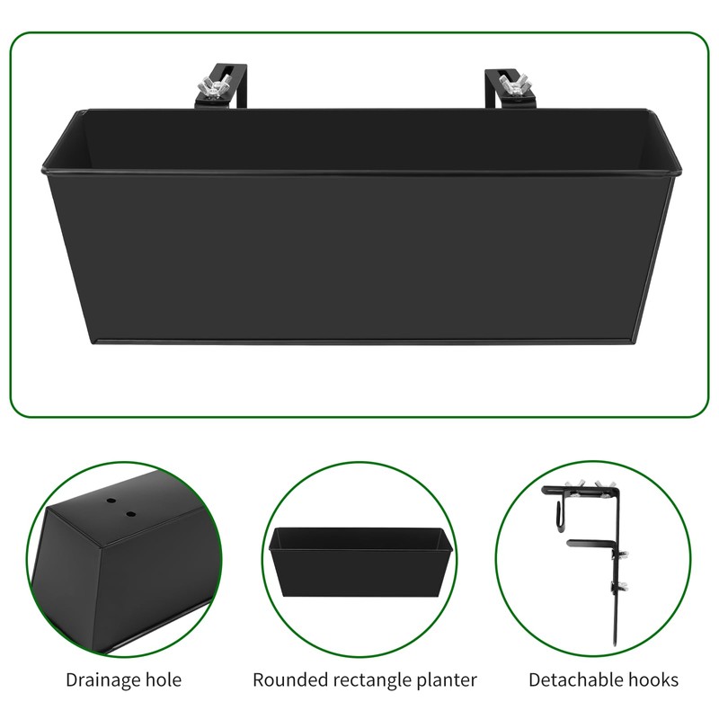 Holensun Railing Planter for Outdoor Plants 16 Inch Metal Rectangular