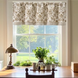 jinchan Linen Valance Kitchen Curtain for Windows Double Layer 16 Inch for Living Room Bedroom Window Treatment Light Filtering Vintage Rustic Farmhouse Cottagecore Rod Pocket 1 Panel Taupe on Beige