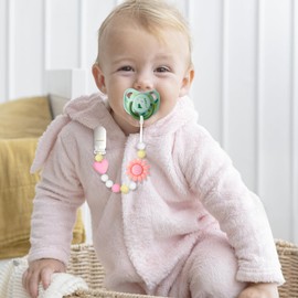 LSTRAGY Silicone Pacifier Clip, 2 Pack Pacifier Holder for Boys and Girls, Adorable Sunflower Pacifier Strap Fits for Most Pacifier, Baby Teethers and Toy Straps (Light Pink&Pink)