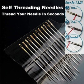 LNYMZD 24pcs Self Threading Sewing Needles Gold Hand Embroidery Needle Carbon Steel Embroidery Craft