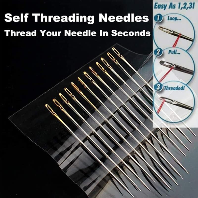 LNYMZD 24pcs Self Threading Sewing Needles Gold Hand Embroidery Needle
