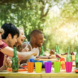 PRETYZOOM 48pcs 5.5oz Stackable Cups for Kids, Reusable Party Drinking Cups, Unbreakable Plastic Tumbler for Kindergarten, Picnic, Family Gathering