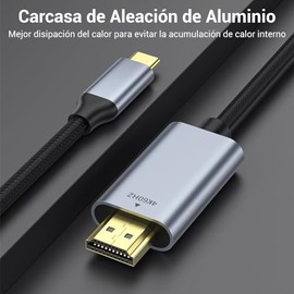 Cable USB C a HDMI 2M, Cable USB Tipo C a HDMI, 4K 60Hz HDMI a USB C Cable HDMI a Tipo C Compatible con MacBook, Samsung Galaxy, Huawei, Teléfonos Móv