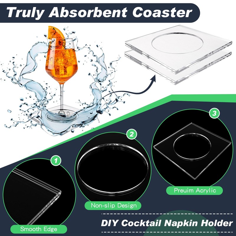 Weecent 8 Pack Acrylic Coasters DIY Cocktail Napkin Holder Clear