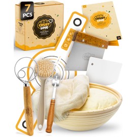 CRUSTLOVE Sourdough Kit inkl. 7 different Bread Making Tools like a 9 inches Sour dough Banneton Bread Proofing Basket - Bread Making Kit, Banneton-Basket, Sourdough-Starter-Kit-Supplies, Baking-Kit