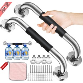SUS304 acero inoxidable antideslizante baño barra de agarre 2 piezas de acero inoxidable mango de ducha Soporte de equilibrio barra de agarre Robusto, antideslizante y seguro Con toallita rosa y accesorios de montaje
