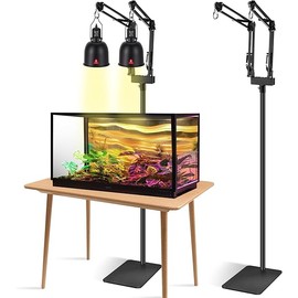 Dual Reptile Lamp Stand Reptile Light Stand with Two Flexible Brackets, Height Adjustable (15.7 inch to 74.3 inch) for Hanging Heat Lamp Holder and Light Fixture
