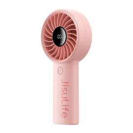JISULIFE Handheld Fan Life4 with Powerful Motor,LED Display,3600mAh Battery,5 Wind Speeds,Lanyard; USB Rechargeable Hand held Fan; Summer Essentials Portable Fan for Travel,Beach,Makeup,Concerts-Pink