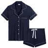 Womens Short Sleeve/Pj/Sleep Shorts Set Button From Pajamas Soft Comfy(Navy