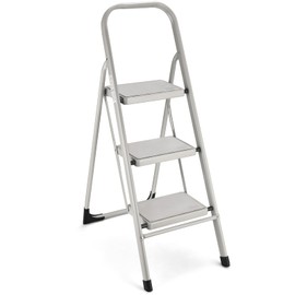 3 Step Ladder Heavy Duty Step Stool for Adult Foldable Stepladder 3 Step 330lbs Capacity with Wide Anti-Slip Pedal Ladders for Home Kitchen and Office (Gray, 3 Step)
