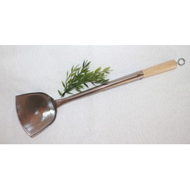AAF Nommel® also with eyelet for Hanging Spahtel Spatula Flat 005 Stainless Steel Wok Ladle Size L Length: 49 cm, 12 x 11 cm, with wooden handle, Studded