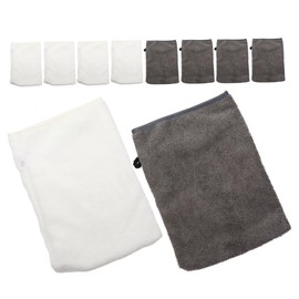 WOONEKY 10pcs Microfiber Face Cleaning Gloves for Makeup Removal Reusable Facial Wash Mitts Gentle Skin Cleansers White Grey for All Skin Types