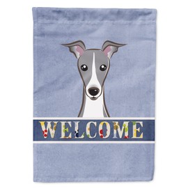 Caroline's Treasures BB1422CHF Italian Greyhound Welcome House Flag, Blue Large Porch Sleeve Pole Decorative Outside Yard Banner Artwork Wall Hanging, Polyester, House Size, Multicolor