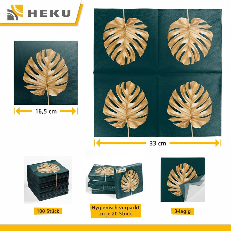 HEKU 100 napkins, 3-ply, 33 x 33 cm, absorbent and
