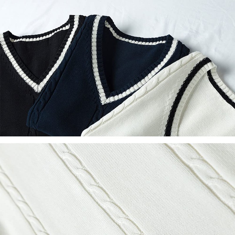 ZUEVI School Vest, Girls' Uniform Vest, Student, V-Neck, Loose Knit,
