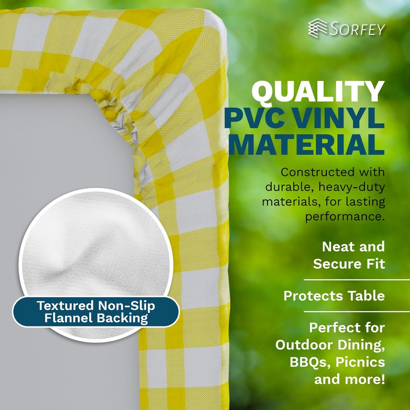 Sorfey Tablecloth -Fitted with Elastic, Vinyl with Flannel Back, Fits
