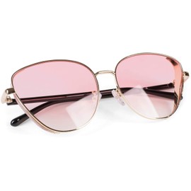 styleBREAKER Women's Cateye Sunglasses with Glitter Element, Metal Frame and Polycarbonate Lenses, Cat's Eye Shape, Retro Look 09020104, Frame gold / glass pink tinted