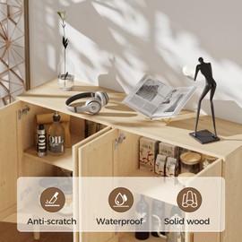 FONTOI Sideboard Cabinet with Rattan Doors, Kitchen Buffet Cabinet with Storage, Modern Farmhouse Large Accent Cabinet Credenza for Entryway Dining Room, Natural