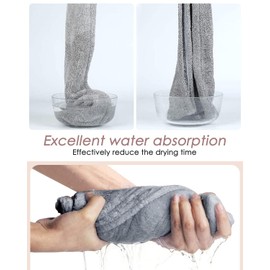 MOXTOYU 3 Pack Microfibre Hair Towel Wrap Super Absorbent Microfiber Towel For Hair With Buttons Microfibre Head Towels For Women Girl Long Curly Wet Hair (Grey/Pink/Purple)