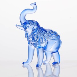 Arikyrist Crystal Elephant Figurine Home Decor, Glass Elephant Statue Gifts for Women Men, Crystal Animals Collectible Figurines Tabletop Decoration Elephant Sculpture with Trunk Up Ornaments (Blue)