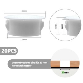DN 20 mm Ventilation Pipe End Piece Cover - OD 24 mm Spring Cover Pipe Lid Inner Diameter 20 mm, Pipe Cover Made of ASA Plastic, UV-Resistant, Fire Protection Class 94-V2 (Pack of 20, White)