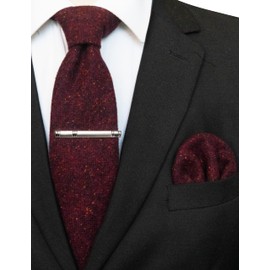 JEMYGINS Cashmere Wool Tie and Pocket Square Tie Clip Sets for Men, Burgundy