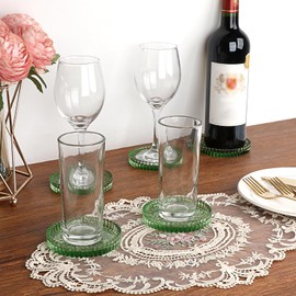 OGANAZI Modern Clear Coaster Set of 8- Glass Coasters for Drinks Crystal Coasters Round Cup Coaster Coffee Table Decor for Office, Kitchen, Bar, Dining Room, Living Room, Patio(Clear Green)