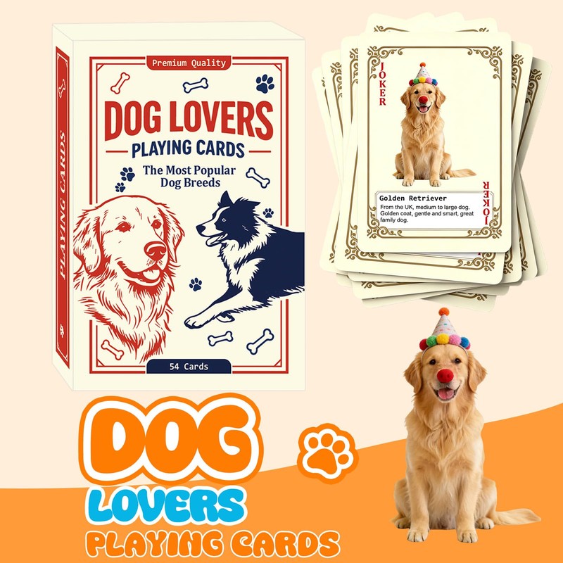 TigoFonge Dog Lovers Playing Cards, 54-Card Deck