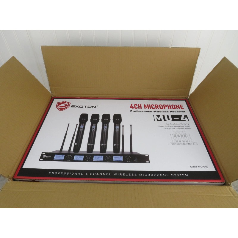 Exoton MU-4 Professional 4 Channel UHF Wireless Microphone System Rack