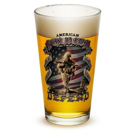 Erazor Bits Military Army Soldier American - This will Defend - Classic Premium Beer Pint Glasses 16 Ounce - Set of 12 - Highball Cocktail Mixing Glass - Perfect for Cold Beverages - With Logo