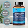 Magnesium Citrate 1480mg - 180 Vegan Capsules not Tablets -