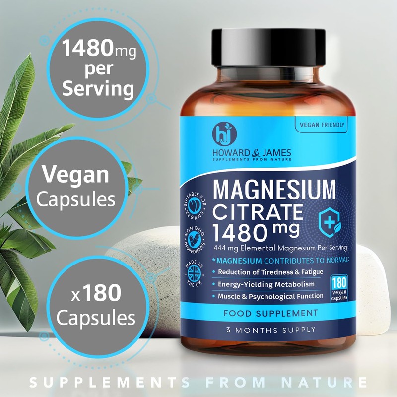 Magnesium Citrate 1480mg - 180 Vegan Capsules not Tablets -