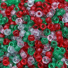 Gxadwzy Pony Beads 6 x 9 mm Glitter with Large Hole for Christmas Crafts and Decorations Pack of 500