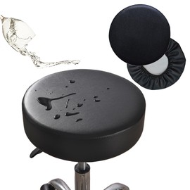 Augld 2 Pack Round Bar Stool Cover Watedrproof Faux Leather Stool Seat Cover for Bar, Chair, Salon, Spa, Tattoo, Clinic 16-17 Inch Black
