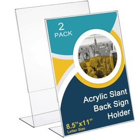 Sanwuta 2 Pcs Acrylic Sign Holder Acrylic Slant Back Sign Holder Display Stand Transparent Flyer Holder Plastic Document Display for Workers Teachers Office Home Menu Desktop(8.5 x 11 Inch)
