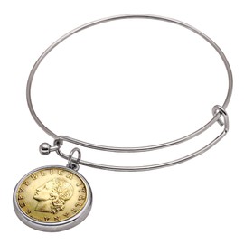 Italian Republic Coin Silvertone Bangle Bracelet